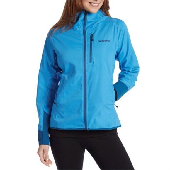 Patagonia All Free Softshell Jacket Womens Blue Hooded Hiking Coat - Picture 1 of 12